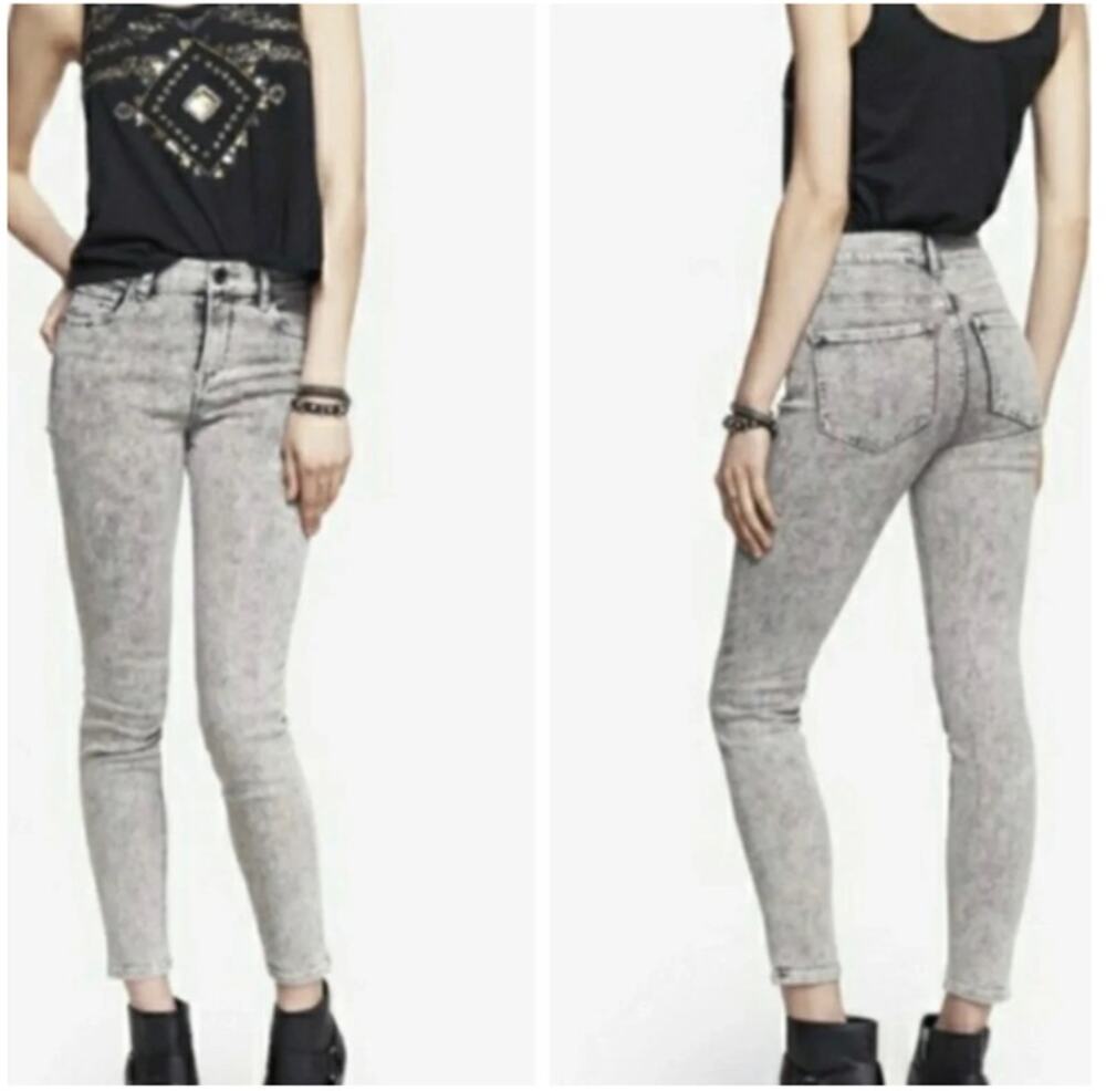 Express Gray Acid Wash Stretch Denim Skinny Jeans, Sz 4R